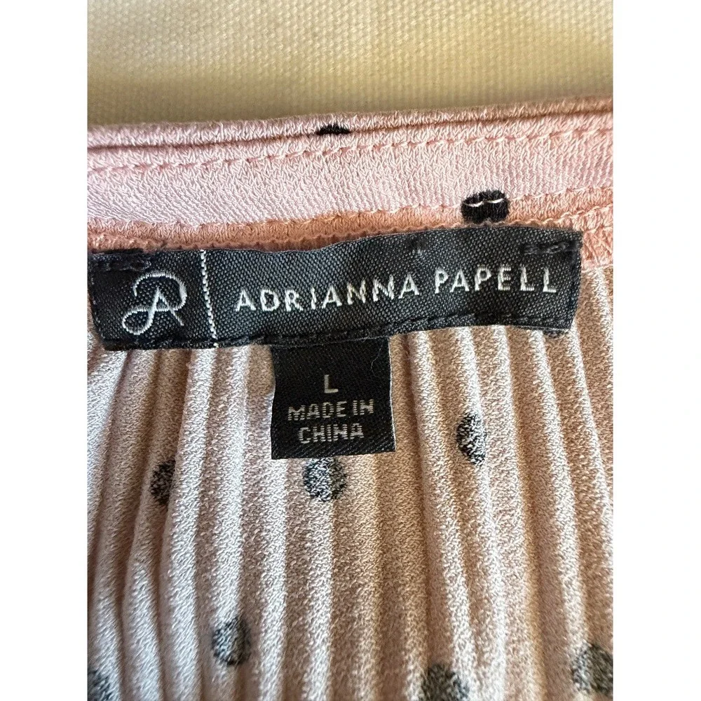 Adrianna Papell Womens Blouse Pink Polka Dot Tie Neck Long Sleeve Top L